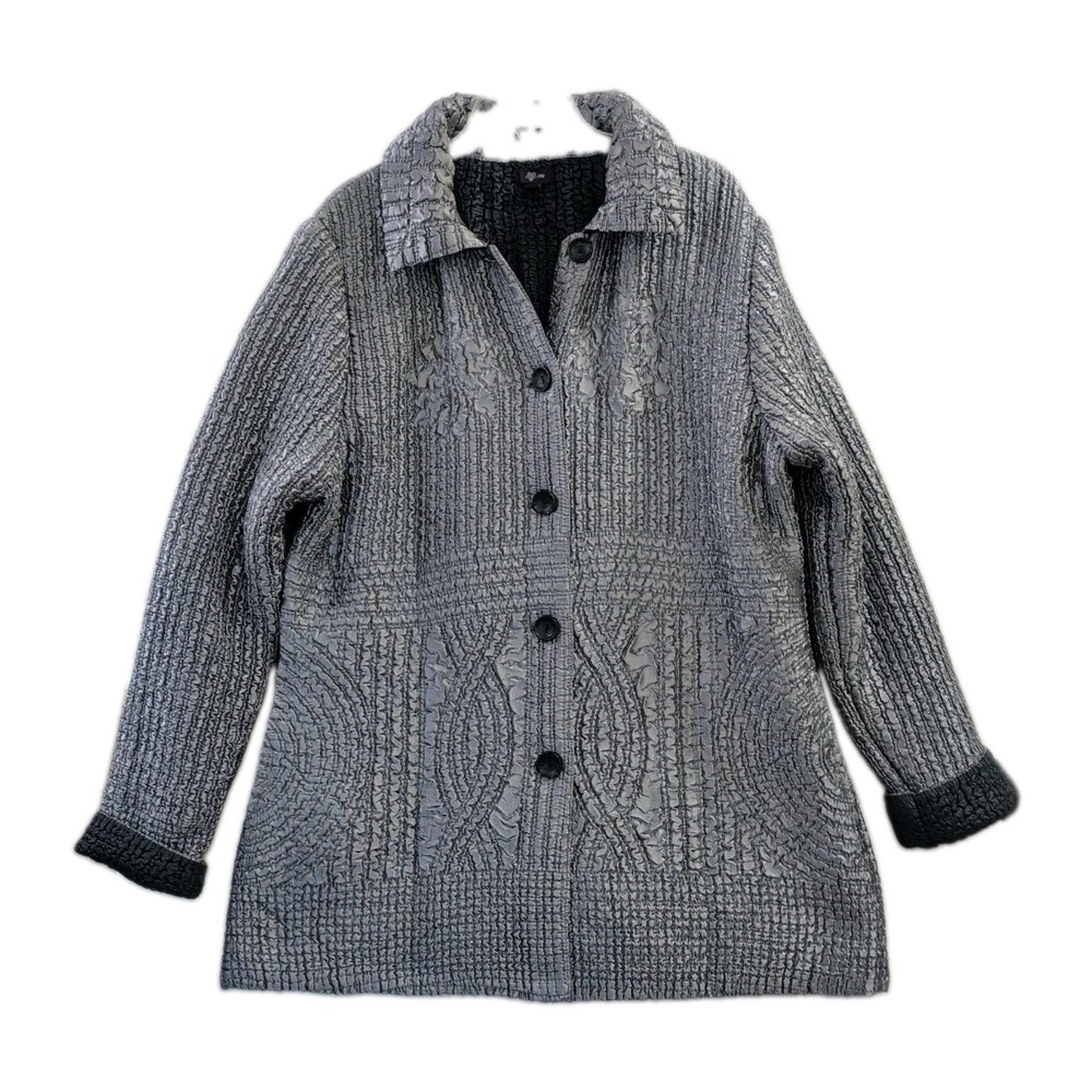 Lily Crinkle Texture Jacket Womens XL Silver Gray Button Front Chic Travel